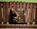 Basenji and Santa Claus Throw Pillow Machine Washable, Indoor Outdoor Decorative Pillow for Couch, Bed or Patio, 14Hx14W