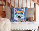 American Eskimo Hippie Dawg Throw Pillow Machine Washable, Indoor Outdoor Decorative Pillow for Couch, Bed or Patio, 14Hx14W