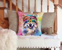 Keeshond Hippie Dawg Throw Pillow Machine Washable, Indoor Outdoor Decorative Pillow for Couch, Bed or Patio, 14Hx14W