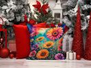 Colorful Gerbera Daisies Throw Pillow Machine Washable, Indoor Outdoor Decorative Pillow for Couch, Bed or Patio, 14Hx14W