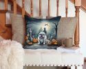 English Bulldog Spooky Halloween Throw Pillow Machine Washable, Indoor Outdoor Decorative Pillow for Couch, Bed or Patio, 14Hx14W