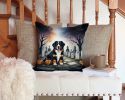 Bernese Mountain Dog Spooky Halloween Throw Pillow Machine Washable, Indoor Outdoor Decorative Pillow for Couch, Bed or Patio, 14Hx14W