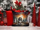 Basset Hound Spooky Halloween Throw Pillow Machine Washable, Indoor Outdoor Decorative Pillow for Couch, Bed or Patio, 14Hx14W