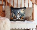 Bearded Collie Spooky Halloween Throw Pillow Machine Washable, Indoor Outdoor Decorative Pillow for Couch, Bed or Patio, 14Hx14W