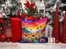 Colorful Scabiosa Throw Pillow Machine Washable, Indoor Outdoor Decorative Pillow for Couch, Bed or Patio, 14Hx14W