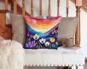 Colorful Crocus Throw Pillow Machine Washable, Indoor Outdoor Decorative Pillow for Couch, Bed or Patio, 14Hx14W