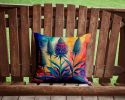 Colorful Eryngium Throw Pillow Machine Washable, Indoor Outdoor Decorative Pillow for Couch, Bed or Patio, 14Hx14W