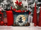 Flying Witch Spooky Halloween Throw Pillow Machine Washable, Indoor Outdoor Decorative Pillow for Couch, Bed or Patio, 14Hx14W