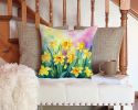 Daffodils in Watercolor Throw Pillow Machine Washable, Indoor Outdoor Decorative Pillow for Couch, Bed or Patio, 14Hx14W