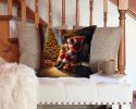 Golden Retriever and Santa Claus Throw Pillow Machine Washable, Indoor Outdoor Decorative Pillow for Couch, Bed or Patio, 14Hx14W