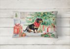 Waiting on Christmas Throw Pillow Throw Pillow for Indoor Couch Bed Outdoor Patio Washable, Dachshund Black and Tan 1338,12Hx16W