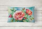 State Watercolor Flowers Throw Pillow Throw Pillow for Indoor Couch Bed Outdoor Patio Washable, Oklahoma Roses 1700,12Hx16W