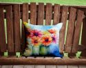 Gerbera Daisies in Watercolor Throw Pillow Machine Washable, Indoor Outdoor Decorative Pillow for Couch, Bed or Patio, 14Hx14W