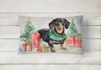 Waiting on Christmas Throw Pillow Throw Pillow for Indoor Couch Bed Outdoor Patio Washable, Dachshund Black and Tan 1340,12Hx16W