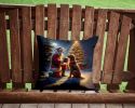 Chesapeake Bay Retriever and Santa Claus Throw Pillow Machine Washable, Indoor Outdoor Decorative Pillow for Couch, Bed or Patio, 14Hx14W