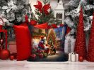 German Shepherd and Santa Claus Throw Pillow Machine Washable, Indoor Outdoor Decorative Pillow for Couch, Bed or Patio, 14Hx14W