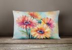 Flowers in Watercolor Throw Pillow Throw Pillow for Indoor Couch Bed Outdoor Patio Washable, Gerbera Daisies 1572,12Hx16W