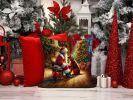 Irish Setter and Santa Claus Throw Pillow Machine Washable, Indoor Outdoor Decorative Pillow for Couch, Bed or Patio, 14Hx14W