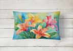 Flowers in Watercolor Throw Pillow Throw Pillow for Indoor Couch Bed Outdoor Patio Washable, Lilies 1585,12Hx16W