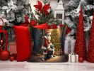 Border Collie and Santa Claus Throw Pillow Machine Washable, Indoor Outdoor Decorative Pillow for Couch, Bed or Patio, 14Hx14W