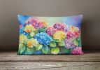 Flowers in Watercolor Throw Pillow Throw Pillow for Indoor Couch Bed Outdoor Patio Washable, Hydrangeas 1574,12Hx16W