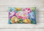 Flowers in Watercolor Throw Pillow Throw Pillow for Indoor Couch Bed Outdoor Patio Washable, Peonies 1597,12Hx16W