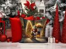 Bloodhound and Santa Claus Throw Pillow Machine Washable, Indoor Outdoor Decorative Pillow for Couch, Bed or Patio, 14Hx14W