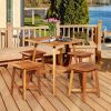 5 Pieces Wood Patio Dining Set with Square Table and 4 Stools