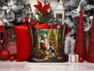 English Setter and Santa Claus Throw Pillow Machine Washable, Indoor Outdoor Decorative Pillow for Couch, Bed or Patio, 14Hx14W