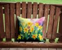 Daffodils in Watercolor Throw Pillow Machine Washable, Indoor Outdoor Decorative Pillow for Couch, Bed or Patio, 14Hx14W