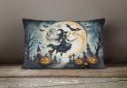 More Spooky Halloween Throw Pillow Throw Pillow for Indoor Couch Bed Outdoor Patio Washable, Flying Witch 2218,12Hx16W