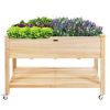 Wood Elevated Planter Bed with Lockable Wheels Shelf and Liner