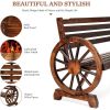 Outdoor Rustic Wooden Bench with Wagon Wheel Arms, 3 People Outdoor Bench Garden Bench Front Porch Furniture Patio Yard Park