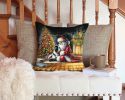 Japanese Chin and Santa Claus Throw Pillow Machine Washable, Indoor Outdoor Decorative Pillow for Couch, Bed or Patio, 14Hx14W