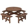 Patio 8 Seat Wood Picnic Dining Seat Bench Set