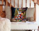 Lakeland Terrier and Santa Claus Throw Pillow Machine Washable, Indoor Outdoor Decorative Pillow for Couch, Bed or Patio, 14Hx14W