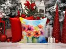 Gerbera Daisies in Watercolor Throw Pillow Machine Washable, Indoor Outdoor Decorative Pillow for Couch, Bed or Patio, 14Hx14W