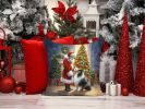 Collie and Santa Claus Throw Pillow Machine Washable, Indoor Outdoor Decorative Pillow for Couch, Bed or Patio, 14Hx14W