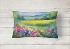 State Watercolor Flowers Throw Pillow Throw Pillow for Indoor Couch Bed Outdoor Patio Washable, Massachusetts Mayflowers 1670,12Hx16W