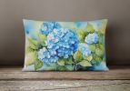 Flowers in Watercolor Throw Pillow Throw Pillow for Indoor Couch Bed Outdoor Patio Washable, Hydrangeas 1580,12Hx16W