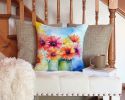 Gerbera Daisies in Watercolor Throw Pillow Machine Washable, Indoor Outdoor Decorative Pillow for Couch, Bed or Patio, 14Hx14W