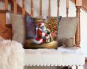 Lhasa Apso and Santa Claus Throw Pillow Machine Washable, Indoor Outdoor Decorative Pillow for Couch, Bed or Patio, 14Hx14W