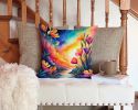 Colorful Freesia Throw Pillow Machine Washable, Indoor Outdoor Decorative Pillow for Couch, Bed or Patio, 14Hx14W