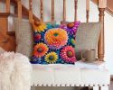 Colorful Chrysanthemums Throw Pillow Machine Washable, Indoor Outdoor Decorative Pillow for Couch, Bed or Patio, 14Hx14W