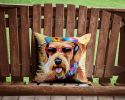 Airedale Terrier Hippie Dawg Throw Pillow Machine Washable, Indoor Outdoor Decorative Pillow for Couch, Bed or Patio, 14Hx14W