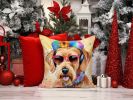 Airedale Terrier Hippie Dawg Throw Pillow Machine Washable, Indoor Outdoor Decorative Pillow for Couch, Bed or Patio, 14Hx14W