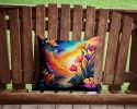 Colorful Freesia Throw Pillow Machine Washable, Indoor Outdoor Decorative Pillow for Couch, Bed or Patio, 14Hx14W