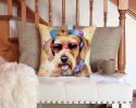 Airedale Terrier Hippie Dawg Throw Pillow Machine Washable, Indoor Outdoor Decorative Pillow for Couch, Bed or Patio, 14Hx14W