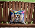 Bearded Collie Hippie Dawg Throw Pillow Machine Washable, Indoor Outdoor Decorative Pillow for Couch, Bed or Patio, 14Hx14W