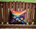 Colorful Crocus Throw Pillow Machine Washable, Indoor Outdoor Decorative Pillow for Couch, Bed or Patio, 14Hx14W